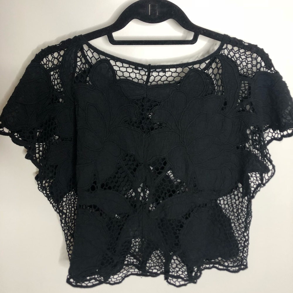 Black Cotton Lace Tee